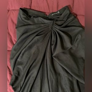 Black Ruched Side Midi Skirt